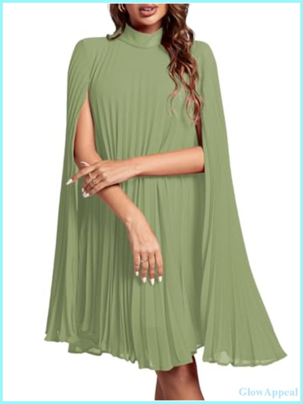 Women's Pleated Mock Neck Midi Dress with Keyhole Back